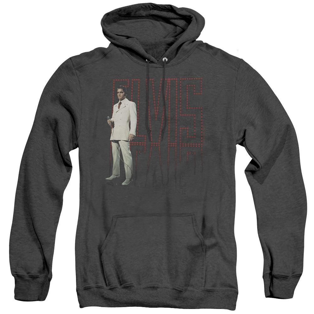 ELVIS PRESLEY/WHITE SUIT - ADULT HEATHER HOODIE - BLACK