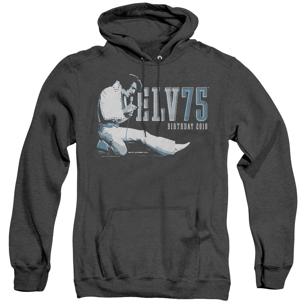 ELVIS PRESLEY/ELV 75 LOGO - ADULT HEATHER HOODIE - BLACK