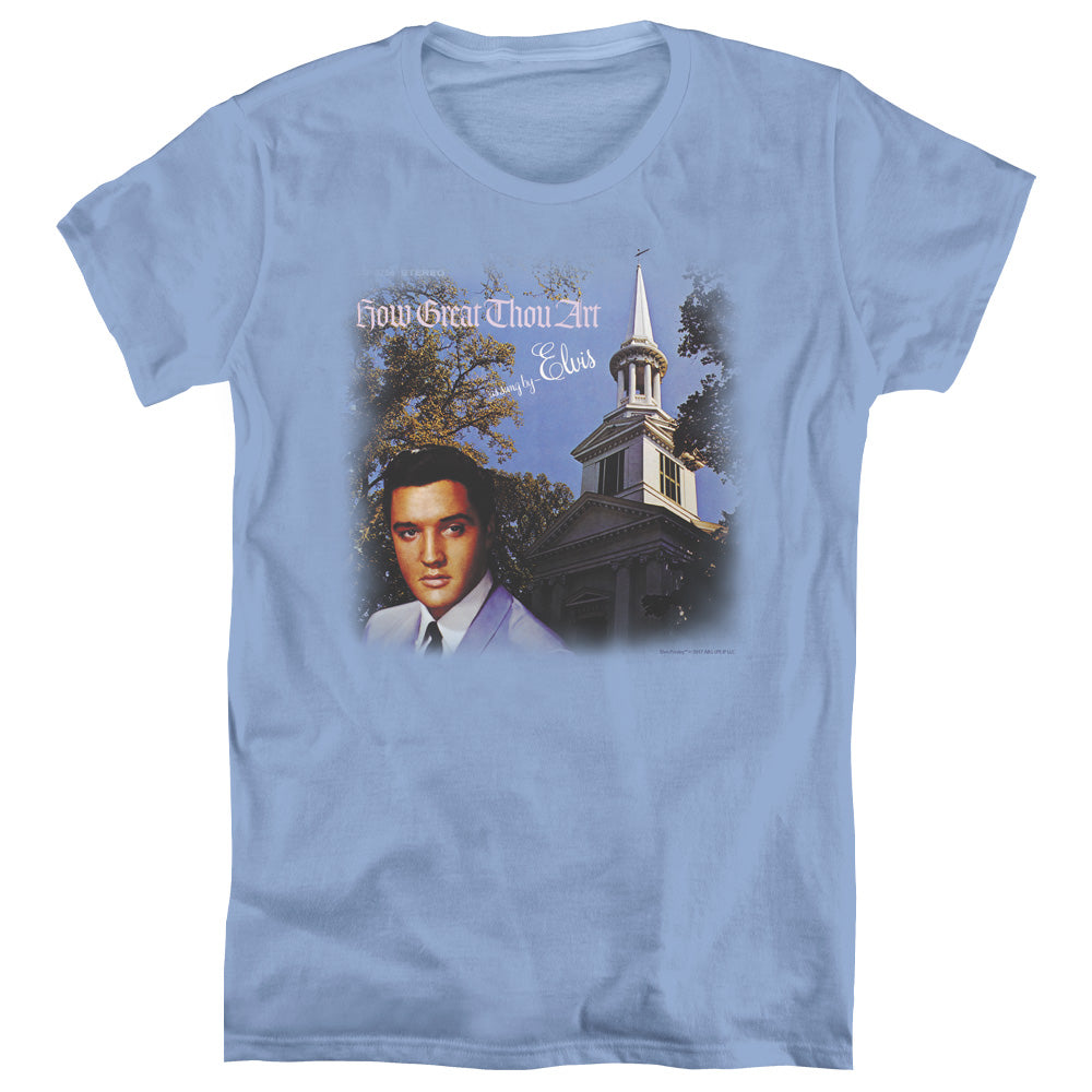ELVIS PRESLEY/HOW GREAT THOU ART - S/S WOMENS TEE - CAROLINA BLUE