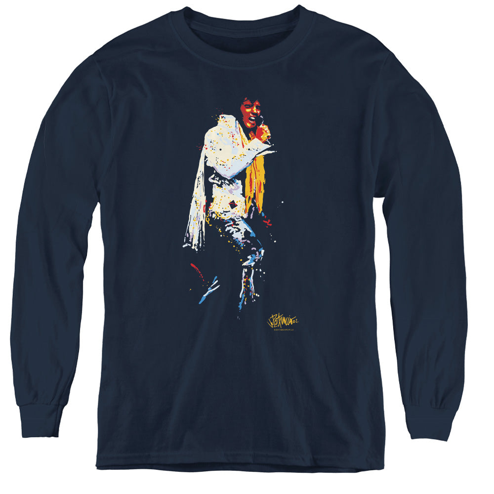 ELVIS PRESLEY/YELLOW SCARF - YOUTH LONG SLEEVE TEE - NAVY