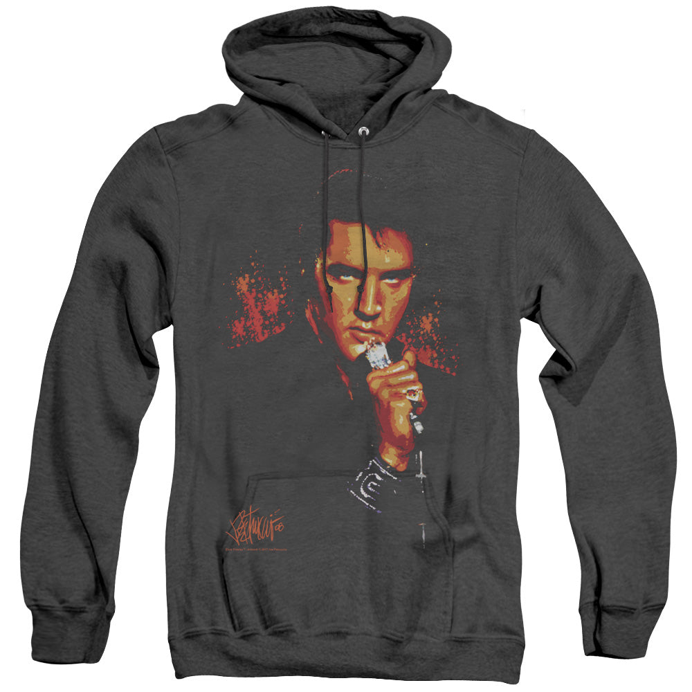 ELVIS PRESLEY/TROUBLE - ADULT HEATHER HOODIE - BLACK