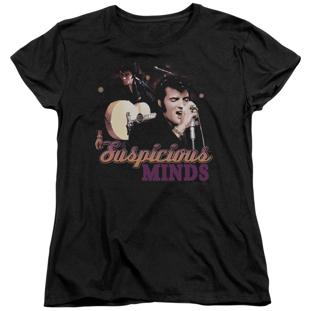 ELVIS PRESLEY/SUSPICIOUS MINDS - S/S WOMENS TEE - BLACK