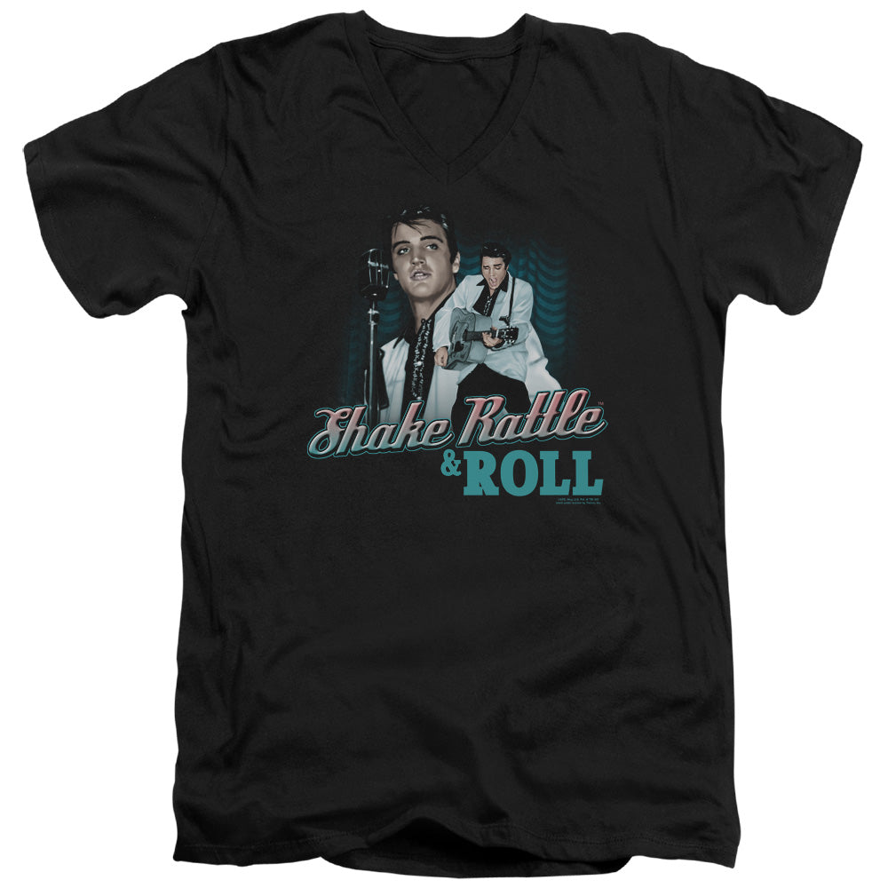 ELVIS PRESLEY/SHAKE RATTLE & ROLL - S/S ADULT V-NECK 30/1 - BLACK