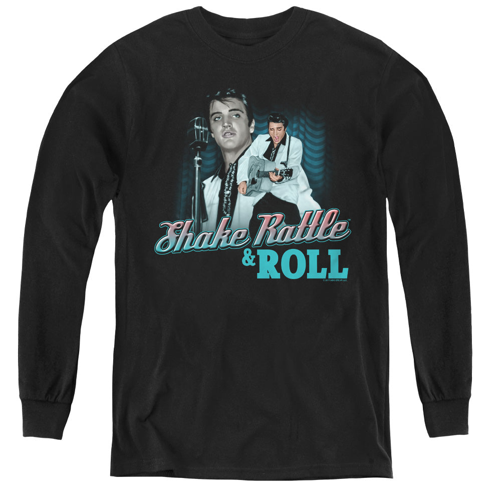 ELVIS PRESLEY/SHAKE RATTLE & ROLL - YOUTH LONG SLEEVE TEE - BLACK
