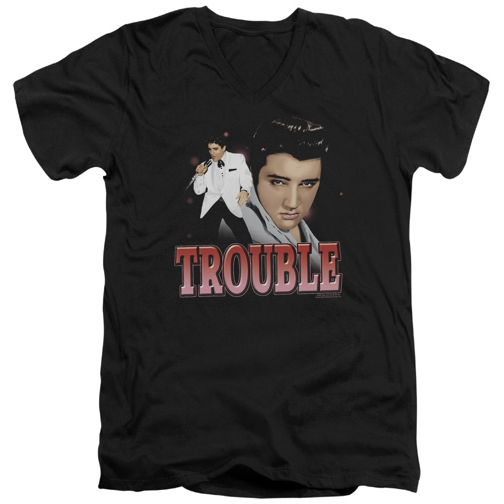 ELVIS PRESLEY/TROUBLE - S/S ADULT V-NECK 30/1 - BLACK
