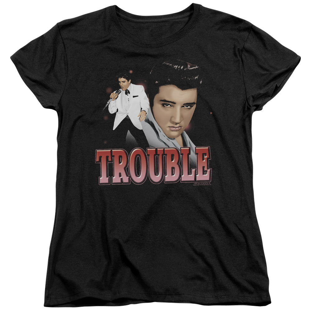 ELVIS PRESLEY/TROUBLE - S/S WOMENS TEE - BLACK