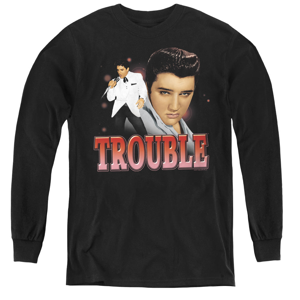 ELVIS PRESLEY/TROUBLE - YOUTH LONG SLEEVE TEE - BLACK