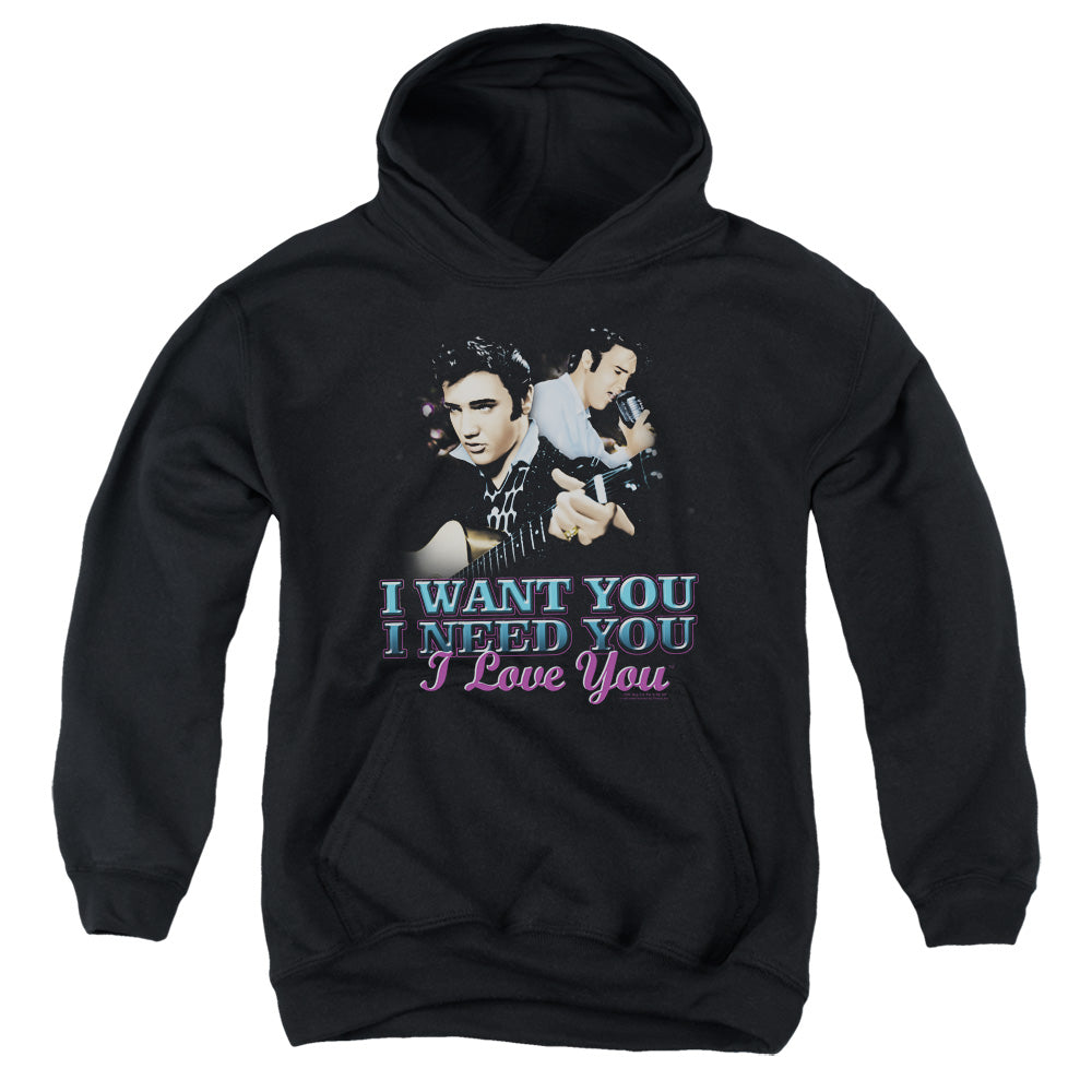 ELVIS PRESLEY/I WANT YOU - YOUTH PULLOVER HOODIE - BLACK