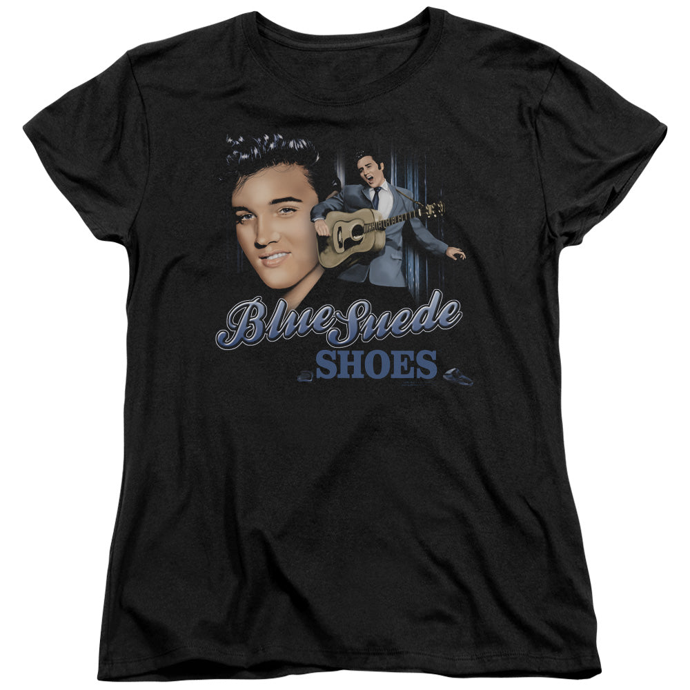 ELVIS PRESLEY/BLUE SUEDE SHOES - S/S WOMENS TEE - BLACK