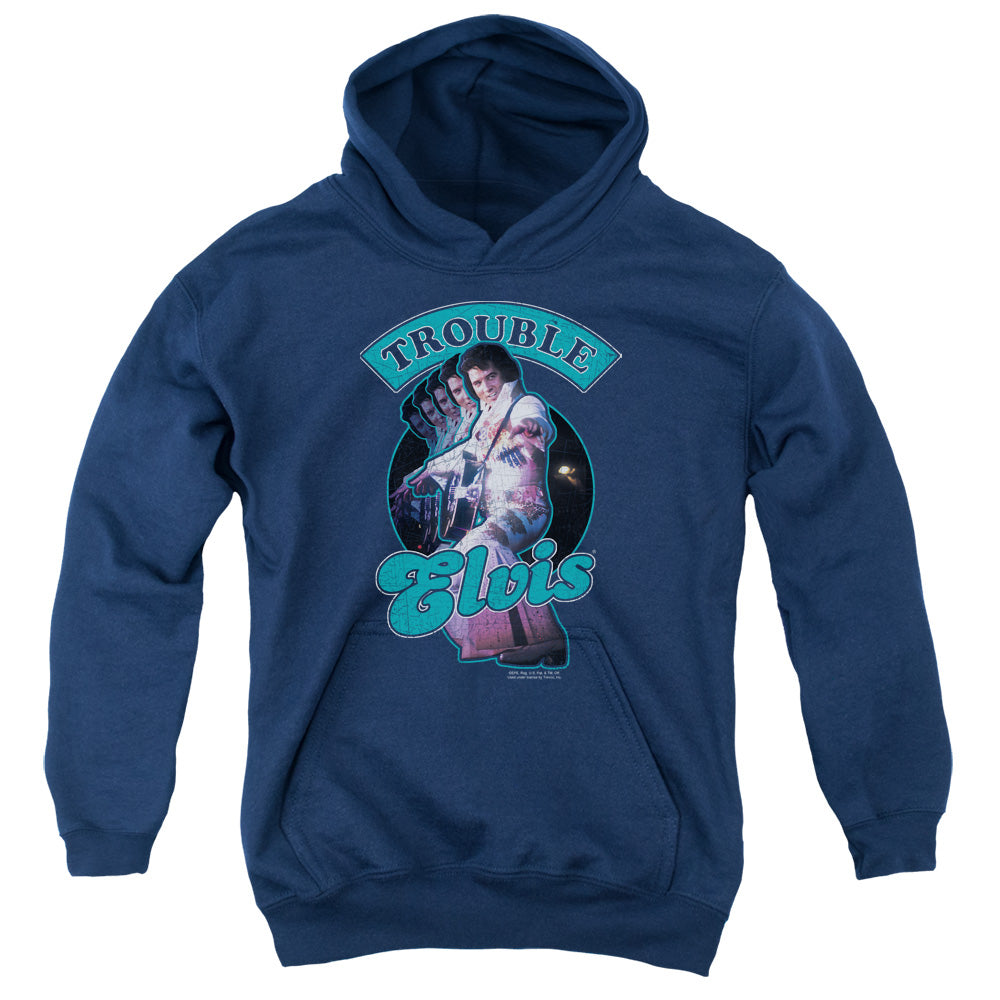 ELVIS PRESLEY/TOTAL TROUBLE - YOUTH PULLOVER HOODIE - NAVY