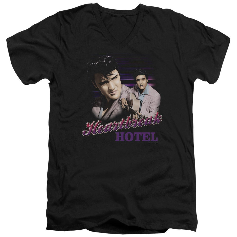ELVIS PRESLEY/HEARTBREAK HOTEL - S/S ADULT V-NECK 30/1 - BLACK