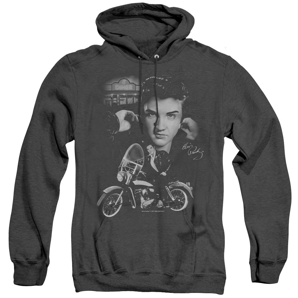 ELVIS PRESLEY/THE KING RIDES AGAIN - ADULT HEATHER HOODIE - BLACK