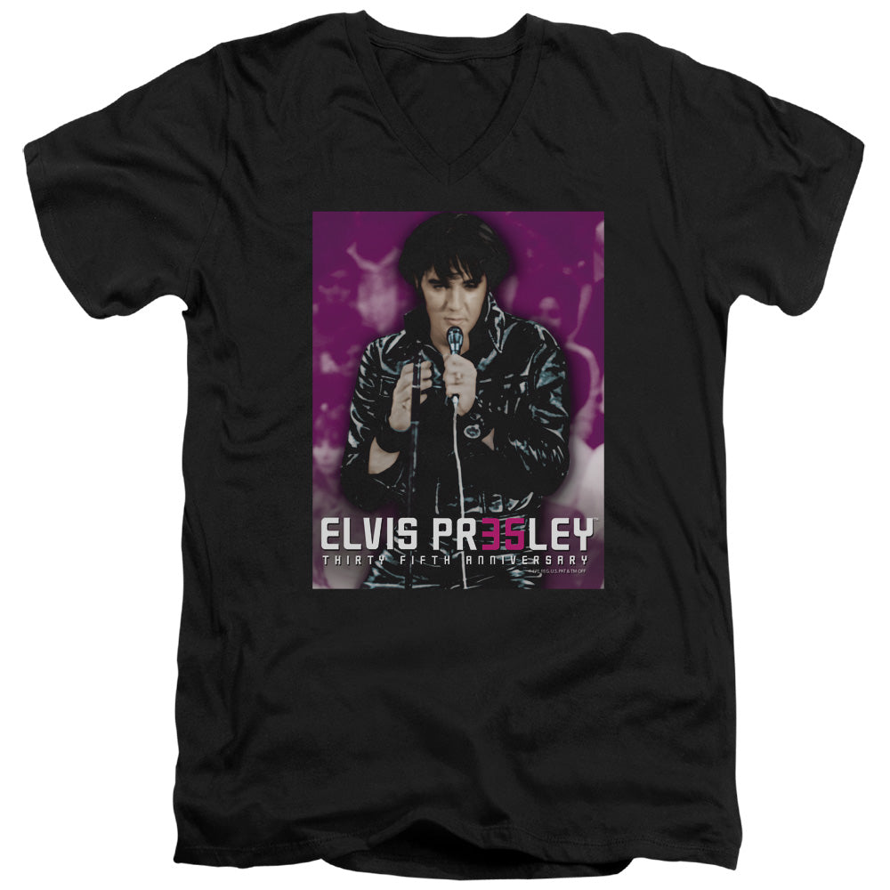 ELVIS PRESLEY/35 LEATHER - S/S ADULT V-NECK 30/1 - BLACK