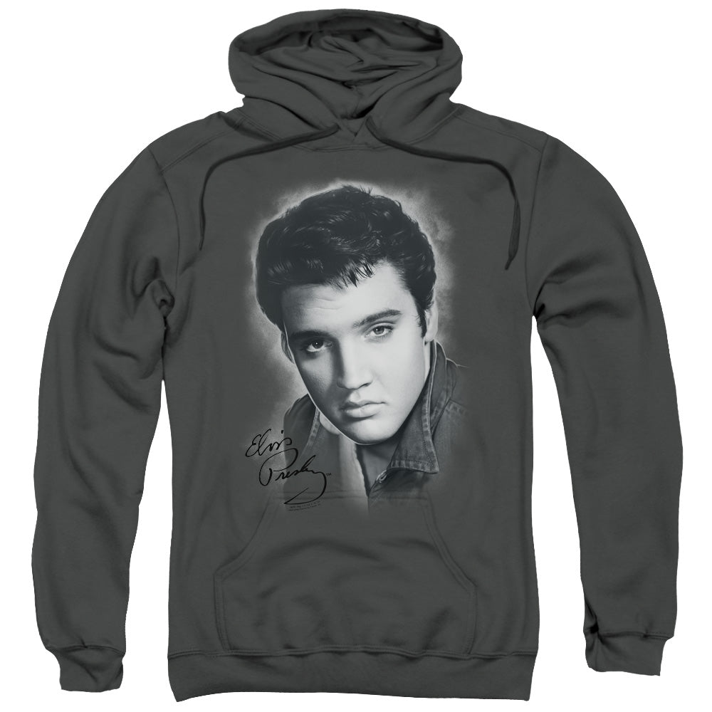 ELVIS PRESLEY/GREY PORTRAIT - ADULT PULLOVER HOODIE - CHARCOAL