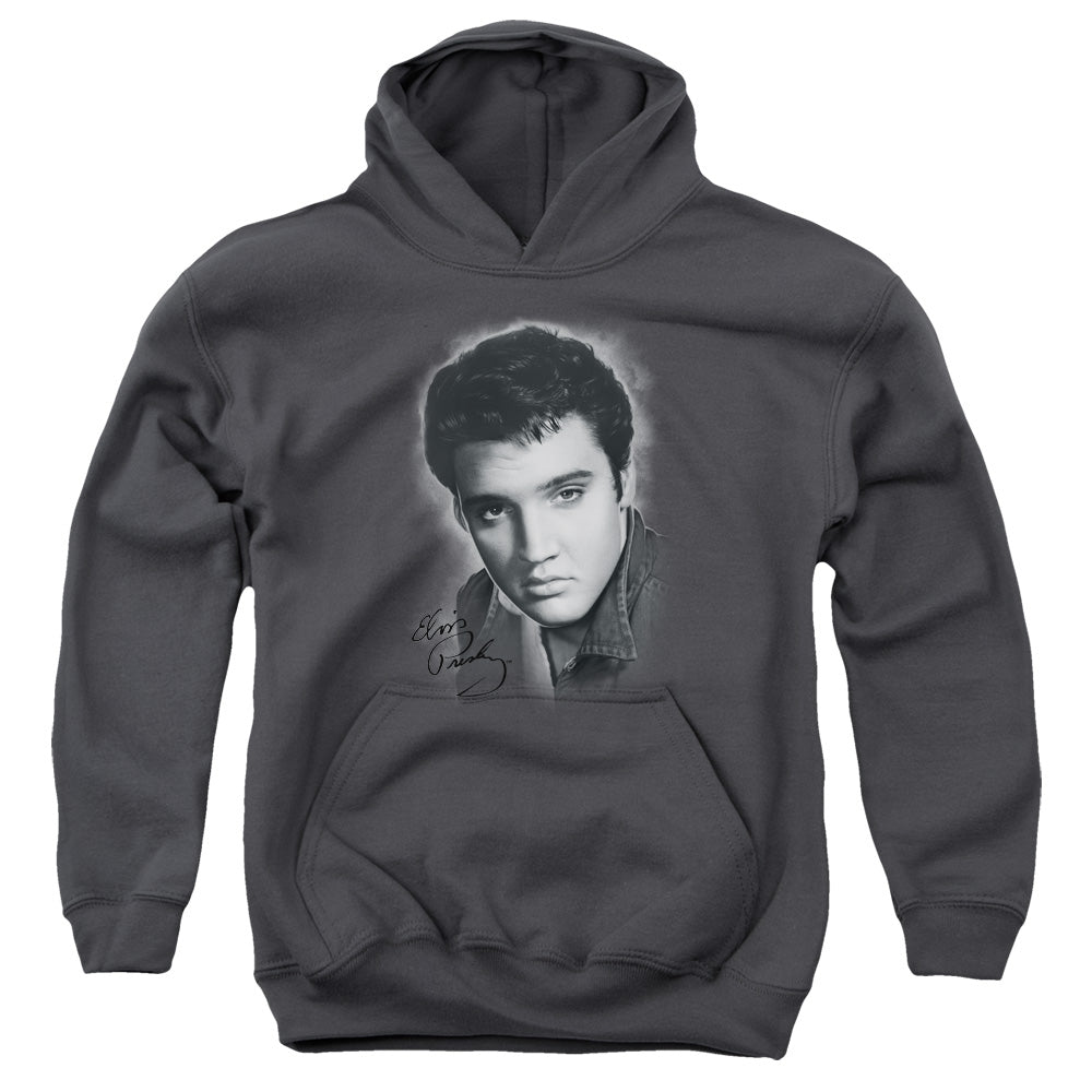 ELVIS PRESLEY/GREY PORTRAIT - YOUTH PULLOVER HOODIE - CHARCOAL