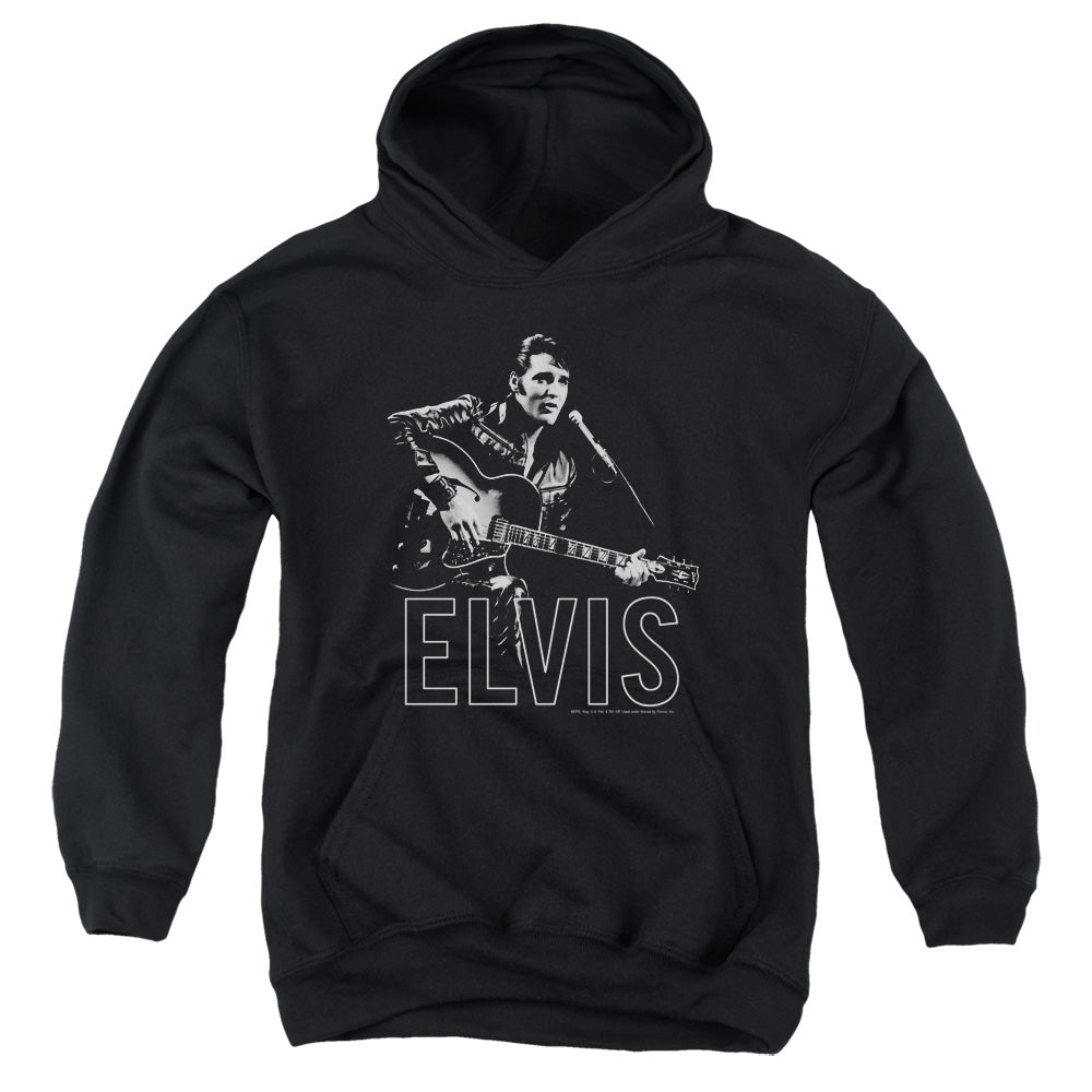 ELVIS PRESLEY/GUITAR IN HAND - YOUTH PULLOVER HOODIE - BLACK