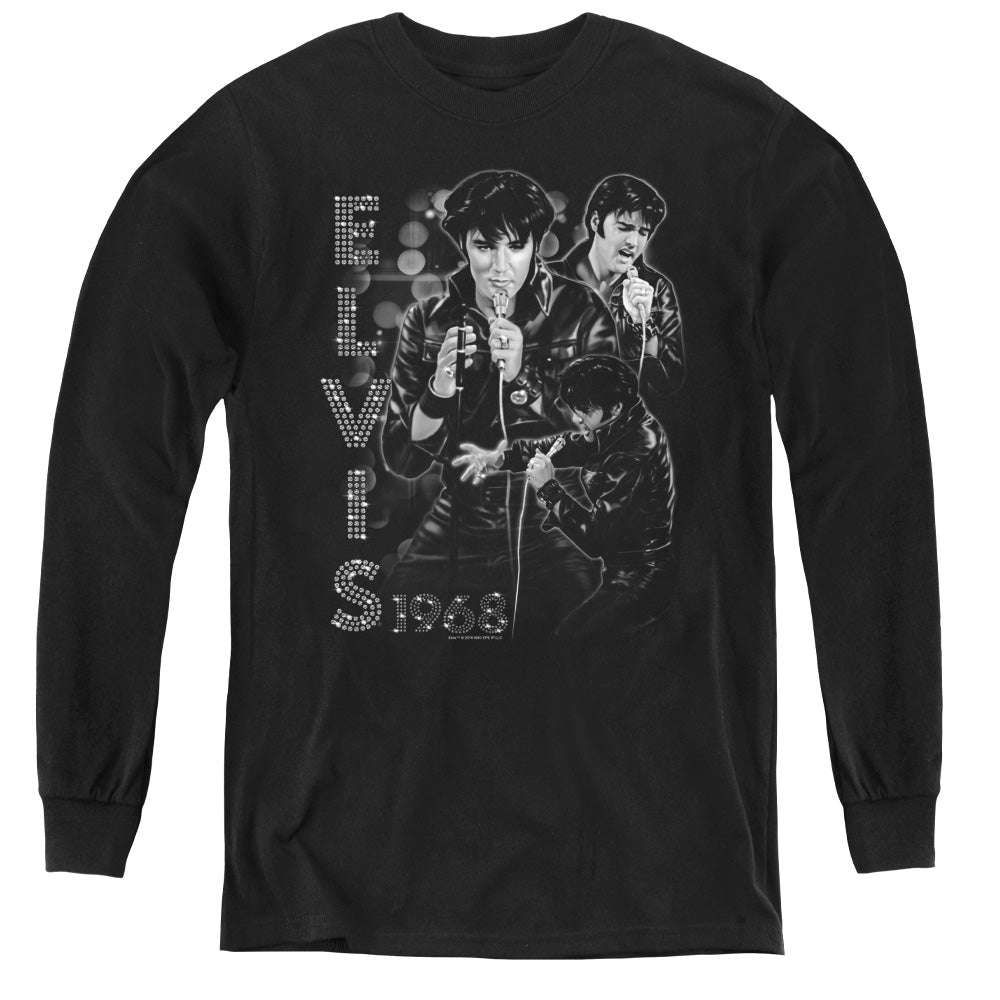 ELVIS PRESLEY/LEATHERED - YOUTH LONG SLEEVE TEE - BLACK