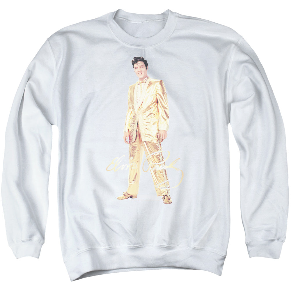 ELVIS PRESLEY/GOLD LAME SUIT - ADULT CREWNECK SWEATSHIRT - WHITE