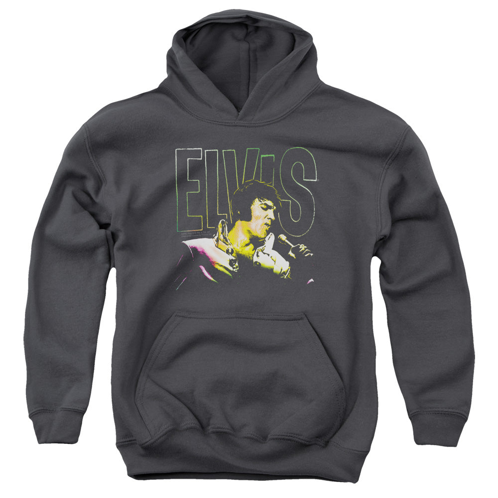 ELVIS PRESLEY/MULTICOLORED - YOUTH PULLOVER HOODIE - CHARCOAL