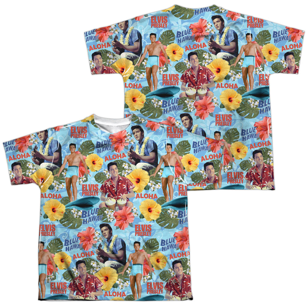ELVIS PRESLEY/SURFS UP (FRONT/BACK PRINT) - S/S YOUTH POLY CREW - MULTI