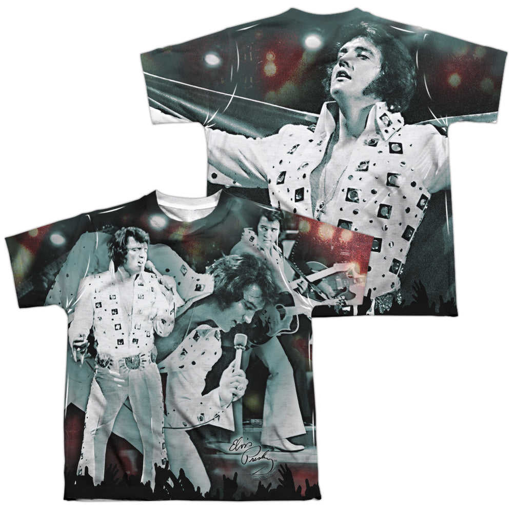 ELVIS PRESLEY/NOW PLAYING (FRONT/BACK PRINT) - S/S YOUTH POLY CREW - MULTI
