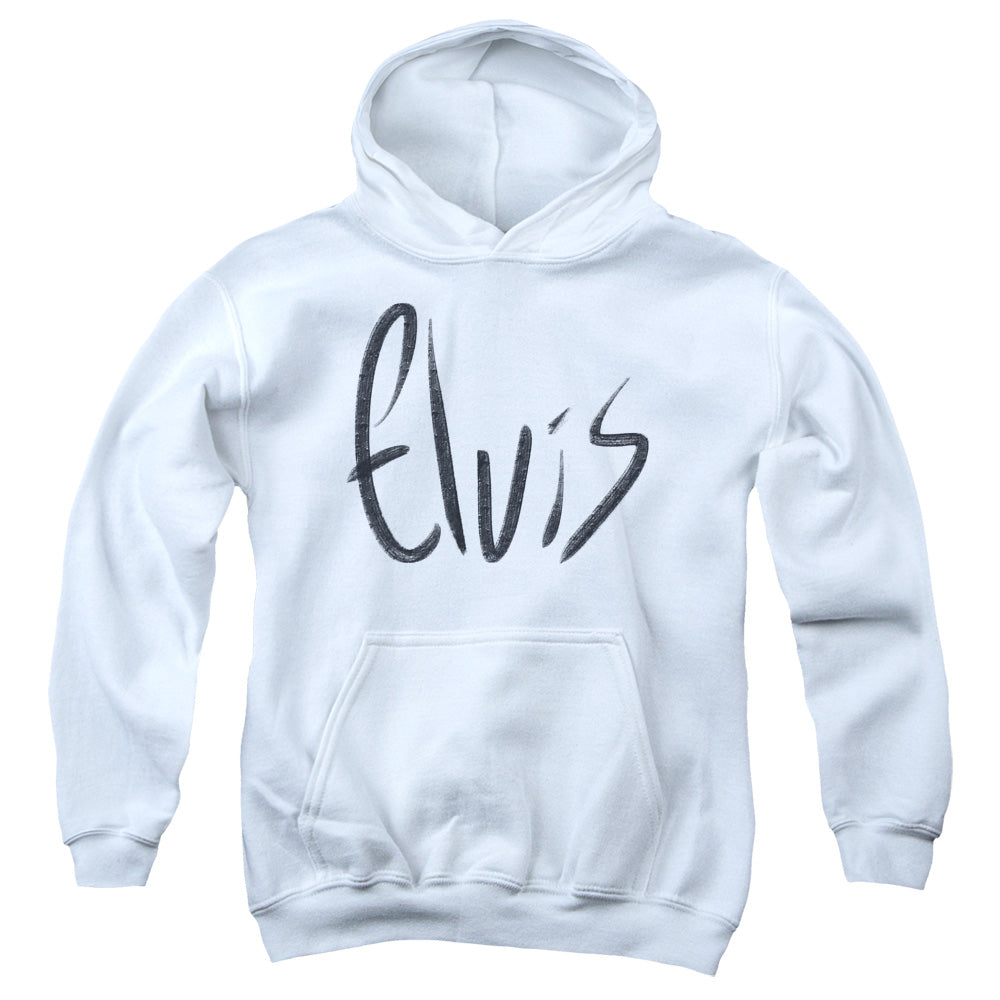 ELVIS PRESLEY/SKETCHY NAME - YOUTH PULLOVER HOODIE - WHITE