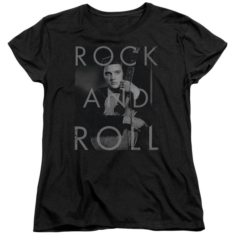 ELVIS PRESLEY/ROCK AND ROLL - S/S WOMENS TEE - BLACK