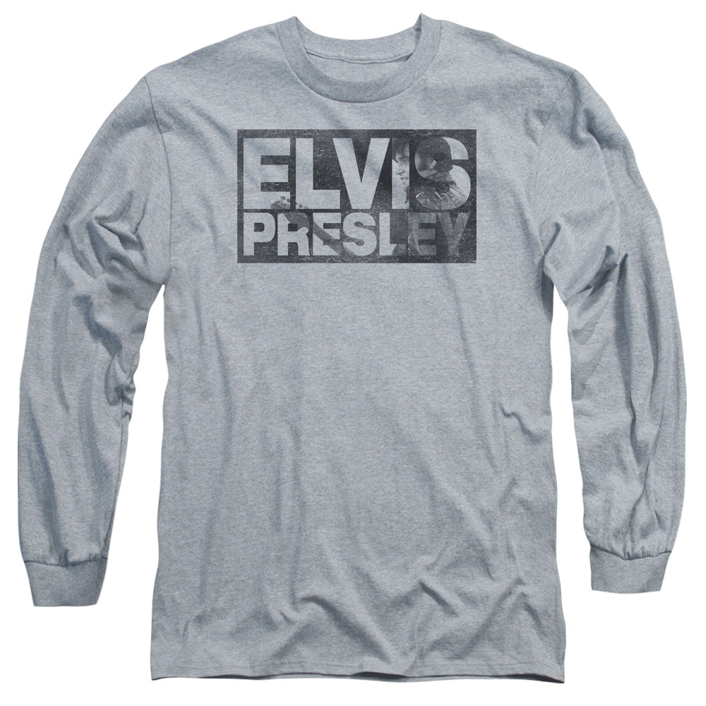 ELVIS PRESLEY/BLOCK LETTERS -  L/S ADULT 18/1  - ATHLETIC HEATHER