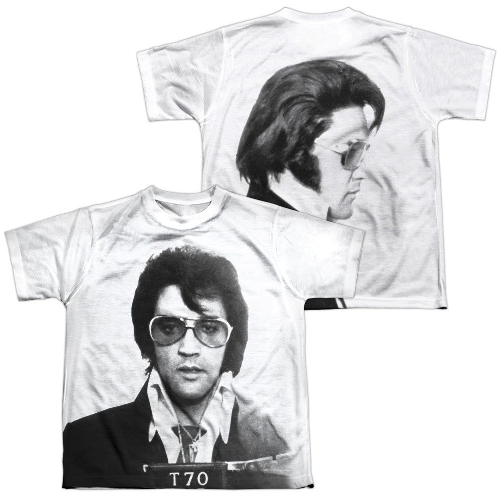 ELVIS PRESLEY/MUGSHOT (FRONT/BACK PRINT) - S/S YOUTH POLY CREW - MULTI