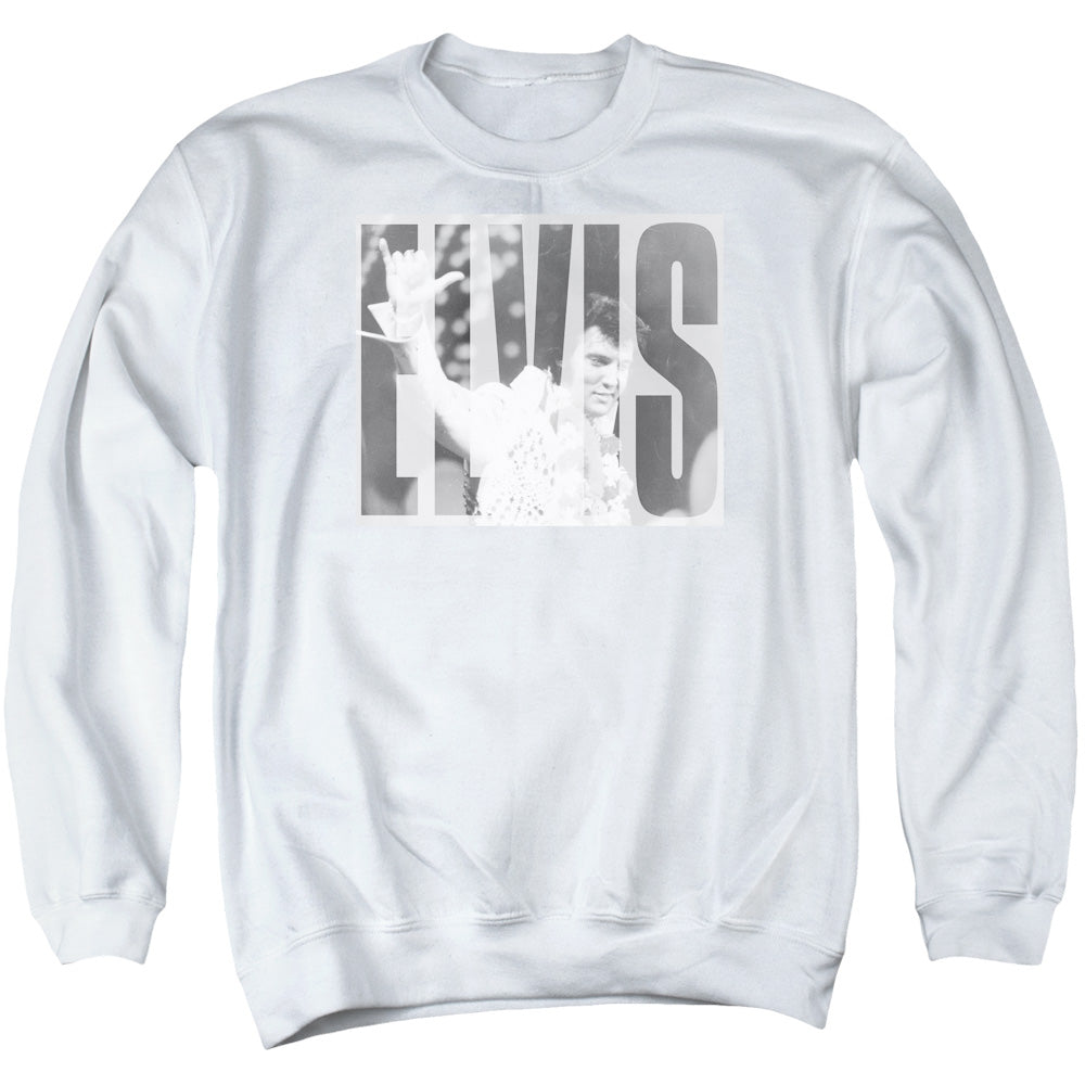 ELVIS PRESLEY/ALOHA GRAY - ADULT CREWNECK SWEATSHIRT - WHITE