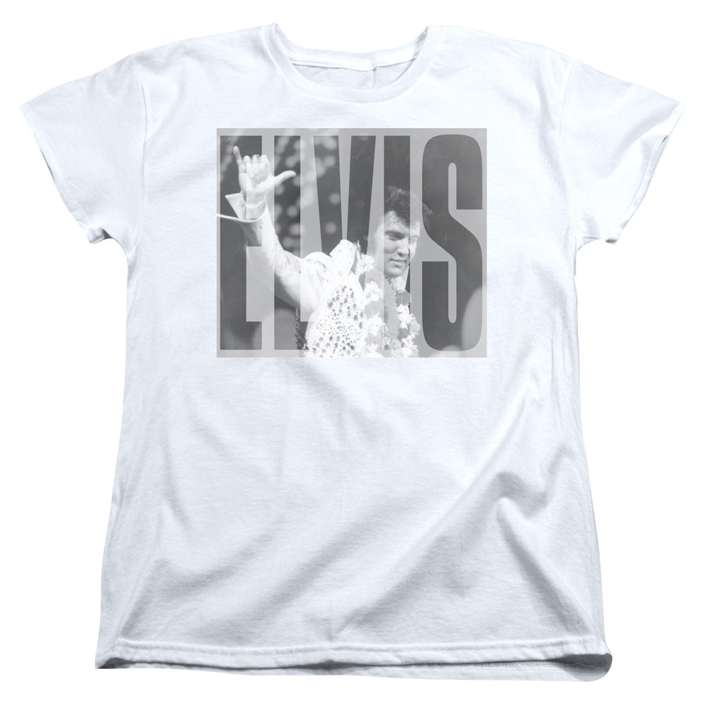 ELVIS PRESLEY/ALOHA GRAY - S/S WOMENS TEE - WHITE