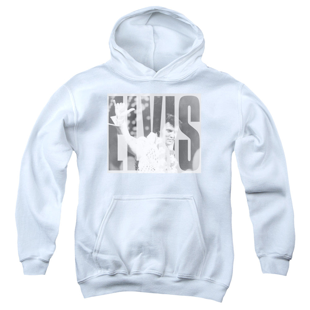 ELVIS PRESLEY/ALOHA GRAY - YOUTH PULLOVER HOODIE - WHITE
