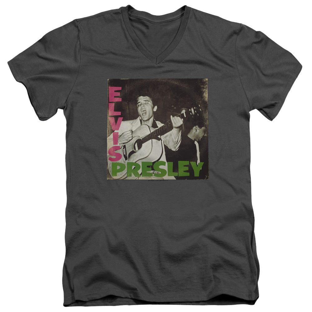 ELVIS PRESLEY/FIRST LP - S/S ADULT V-NECK 30/1 - CHARCOAL