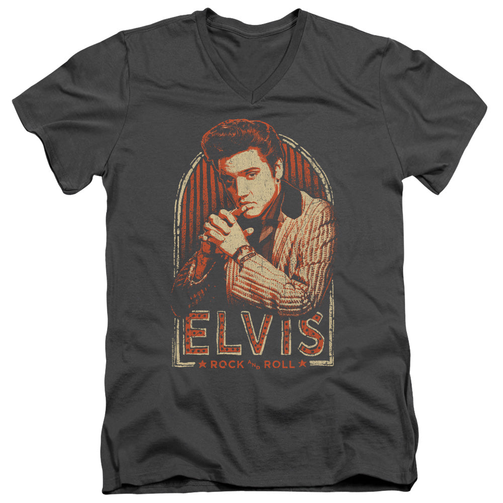 ELVIS PRESLEY/STRIPES - S/S ADULT V-NECK 30/1 - CHARCOAL