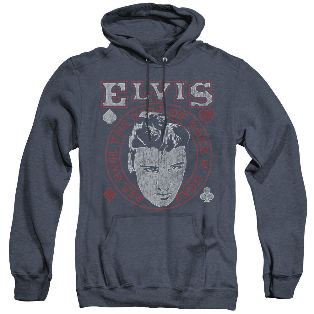 ELVIS PRESLEY/HAIL THE KING - ADULT HEATHER HOODIE - NAVY