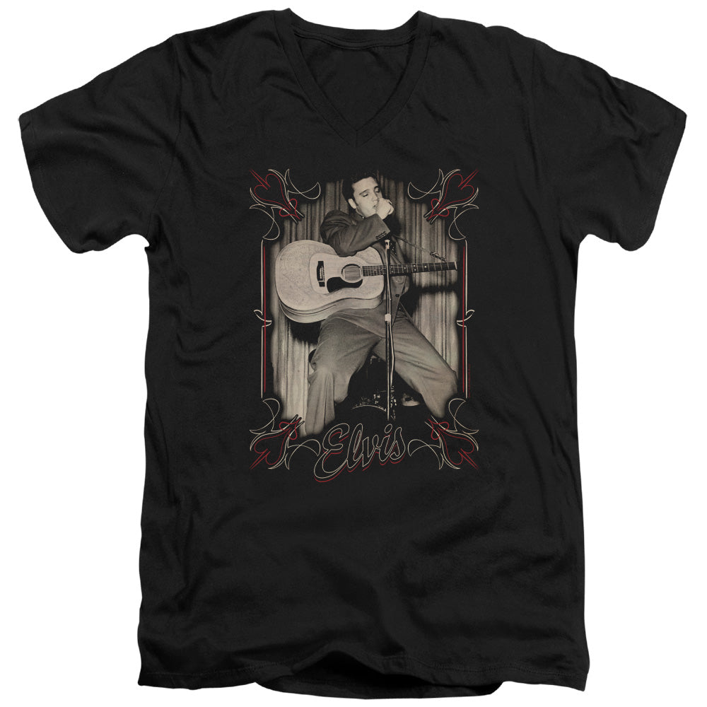 ELVIS PRESLEY/ELVIS PINSTRIPES - S/S ADULT V-NECK 30/1 - BLACK