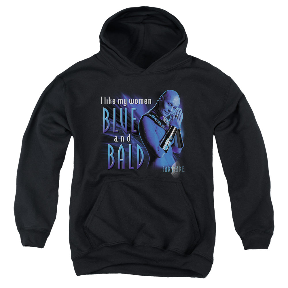 FARSCAPE/BLUE AND BALD - YOUTH PULLOVER HOODIE - BLACK