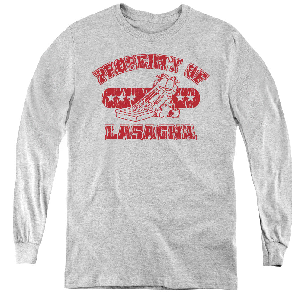 GARFIELD/PROPERTY OF LASAGNA - YOUTH LONG SLEEVE TEE - ATHLETIC HEATHER
