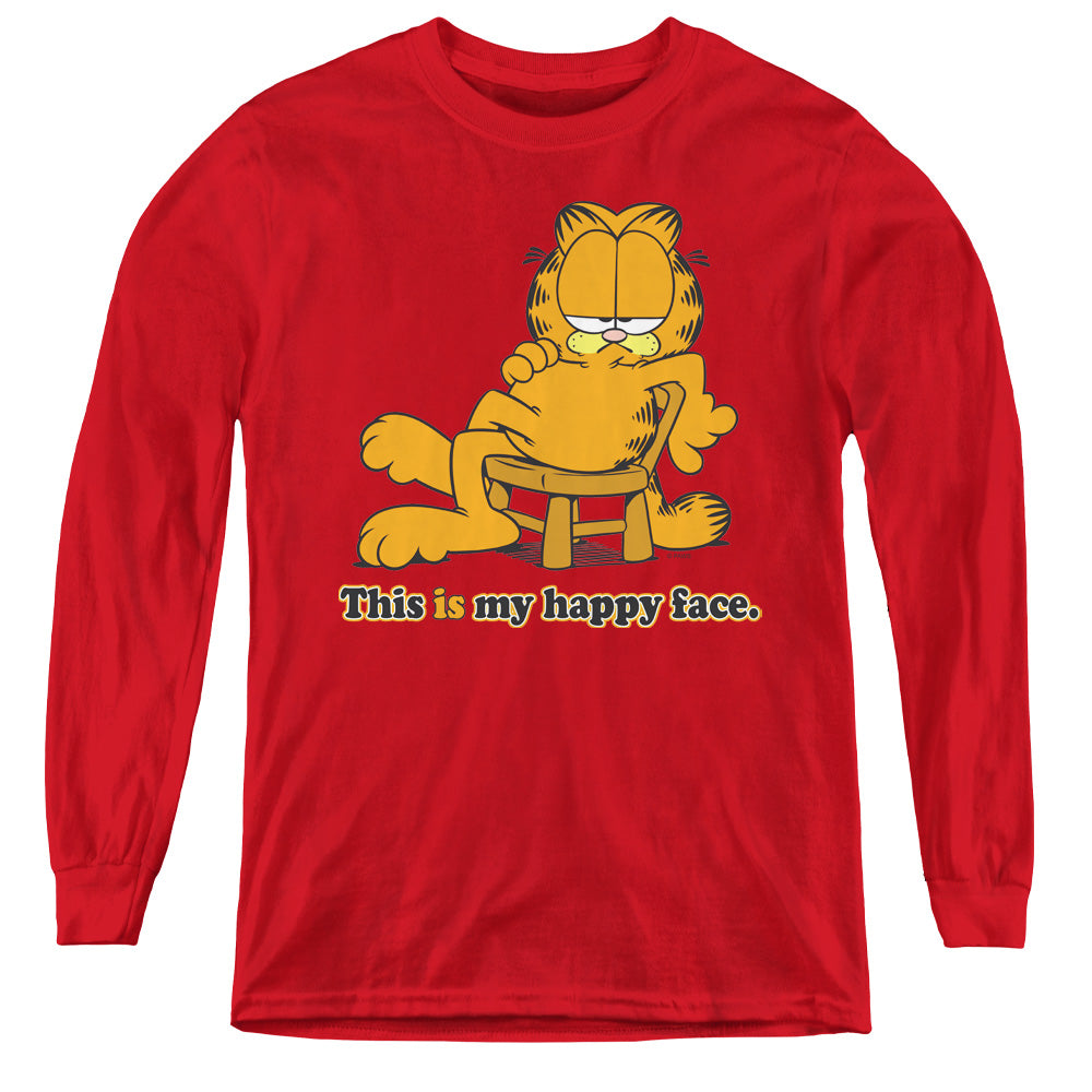 GARFIELD/HAPPY FACE - YOUTH LONG SLEEVE TEE - RED