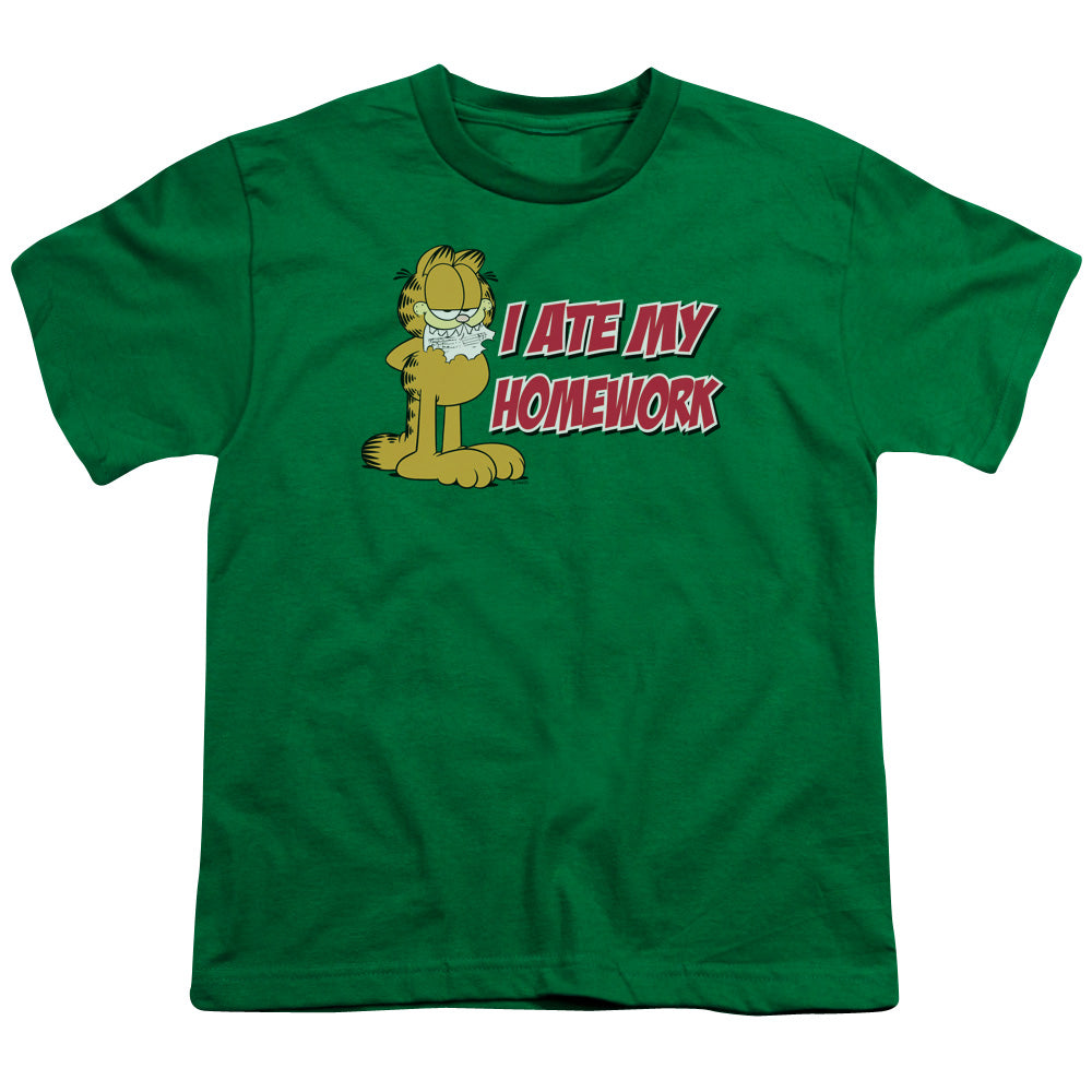 GARFIELD/I ATE MY HOMEWORK - S/S YOUTH 18/1 - KELLY GREEN