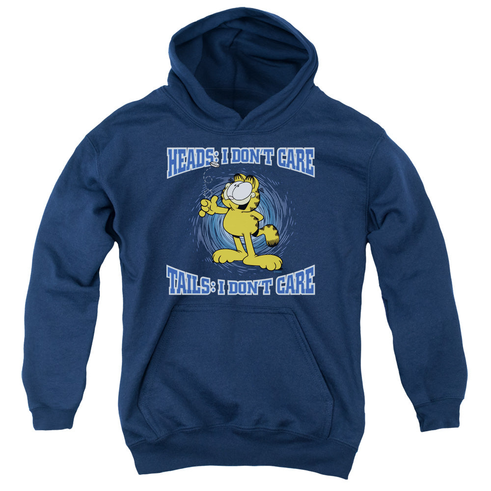 GARFIELD/HEADS OR TAILS - YOUTH PULLOVER HOODIE - NAVY