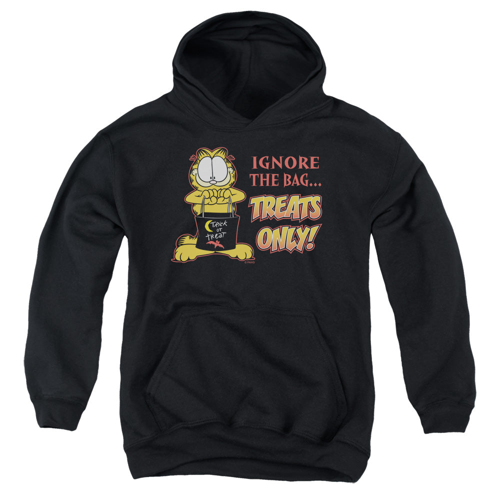 GARFIELD/TREATS ONLY - YOUTH PULLOVER HOODIE - BLACK