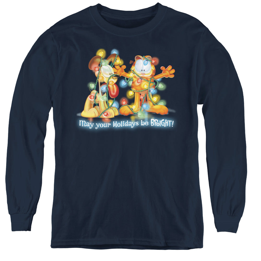 GARFIELD/BRIGHT HOLIDAYS - YOUTH LONG SLEEVE TEE - NAVY