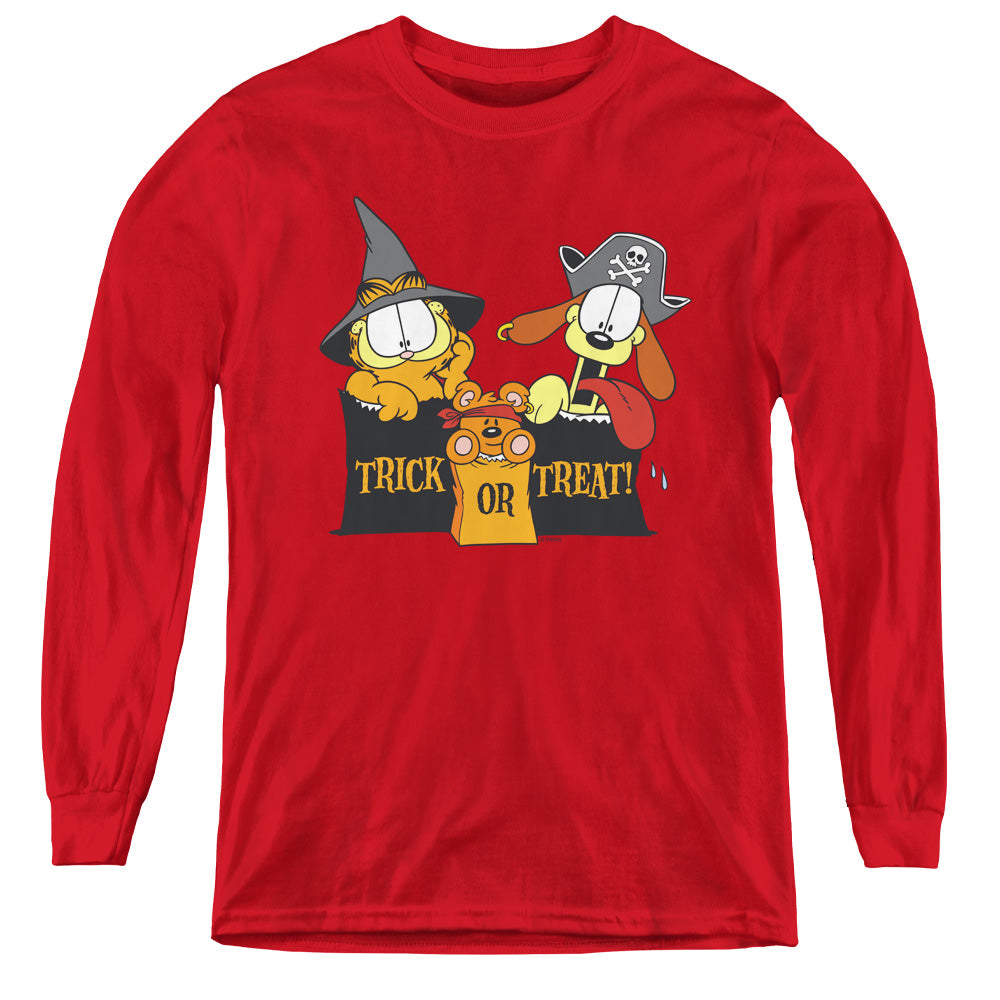 GARFIELD/TRICK OR TREAT - YOUTH LONG SLEEVE TEE - RED