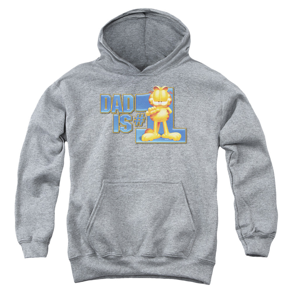 GARFIELD/DAD IS NUMBER ONE - YOUTH PULLOVER HOODIE - ATHLETIC HEATHER