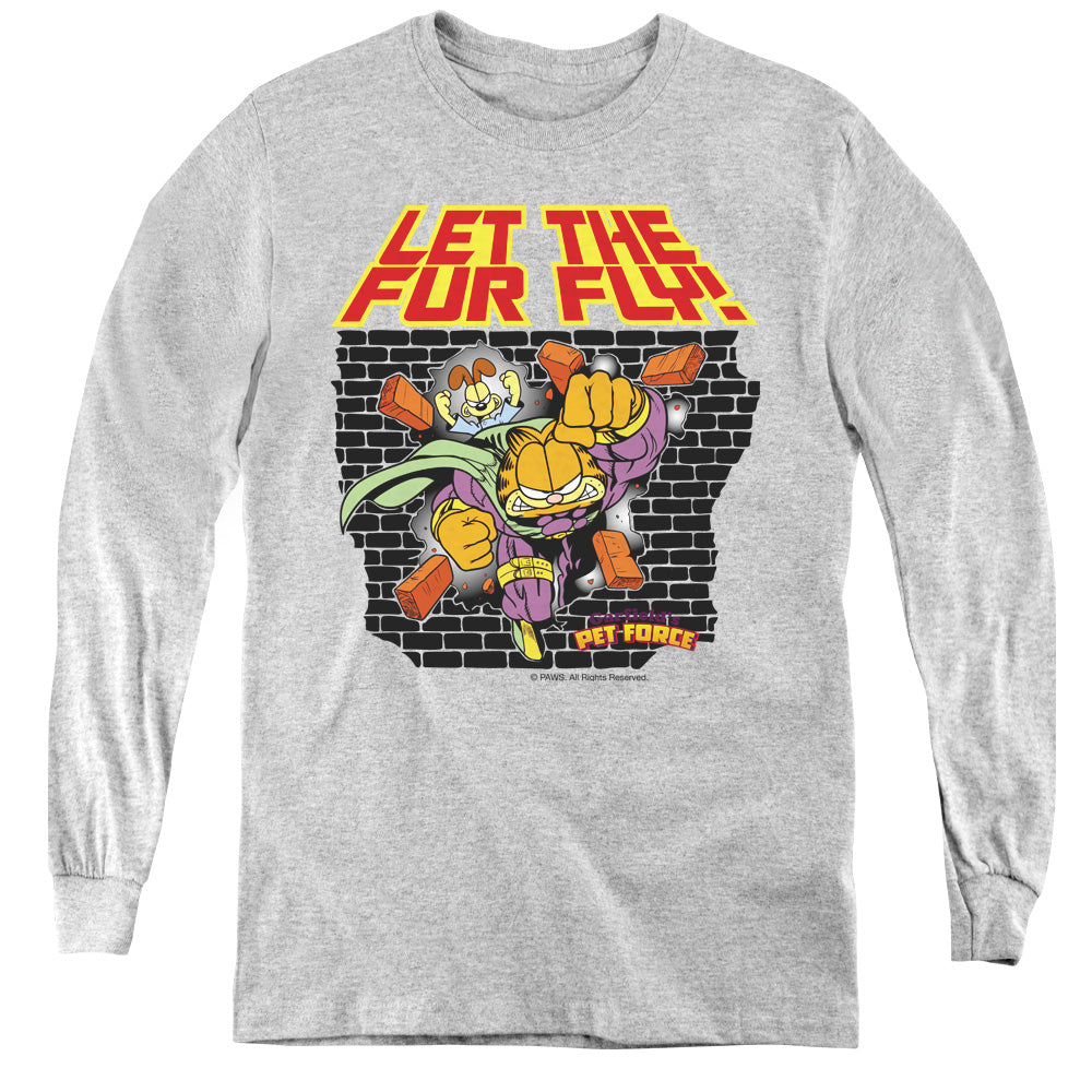 GARFIELD/LET THE FUR FLY - YOUTH LONG SLEEVE TEE - ATHLETIC HEATHER