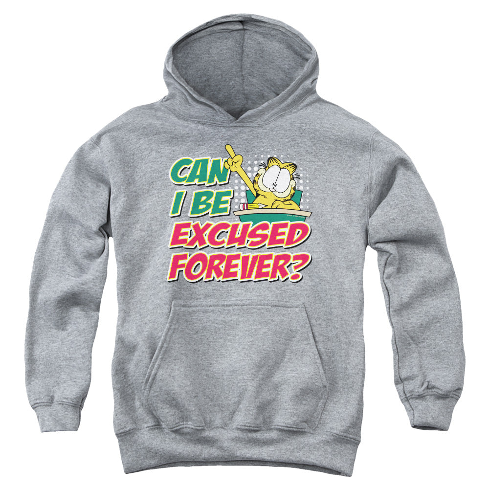 GARFIELD/EXCUSED FOREVER - YOUTH PULLOVER HOODIE - ATHLETIC HEATHER