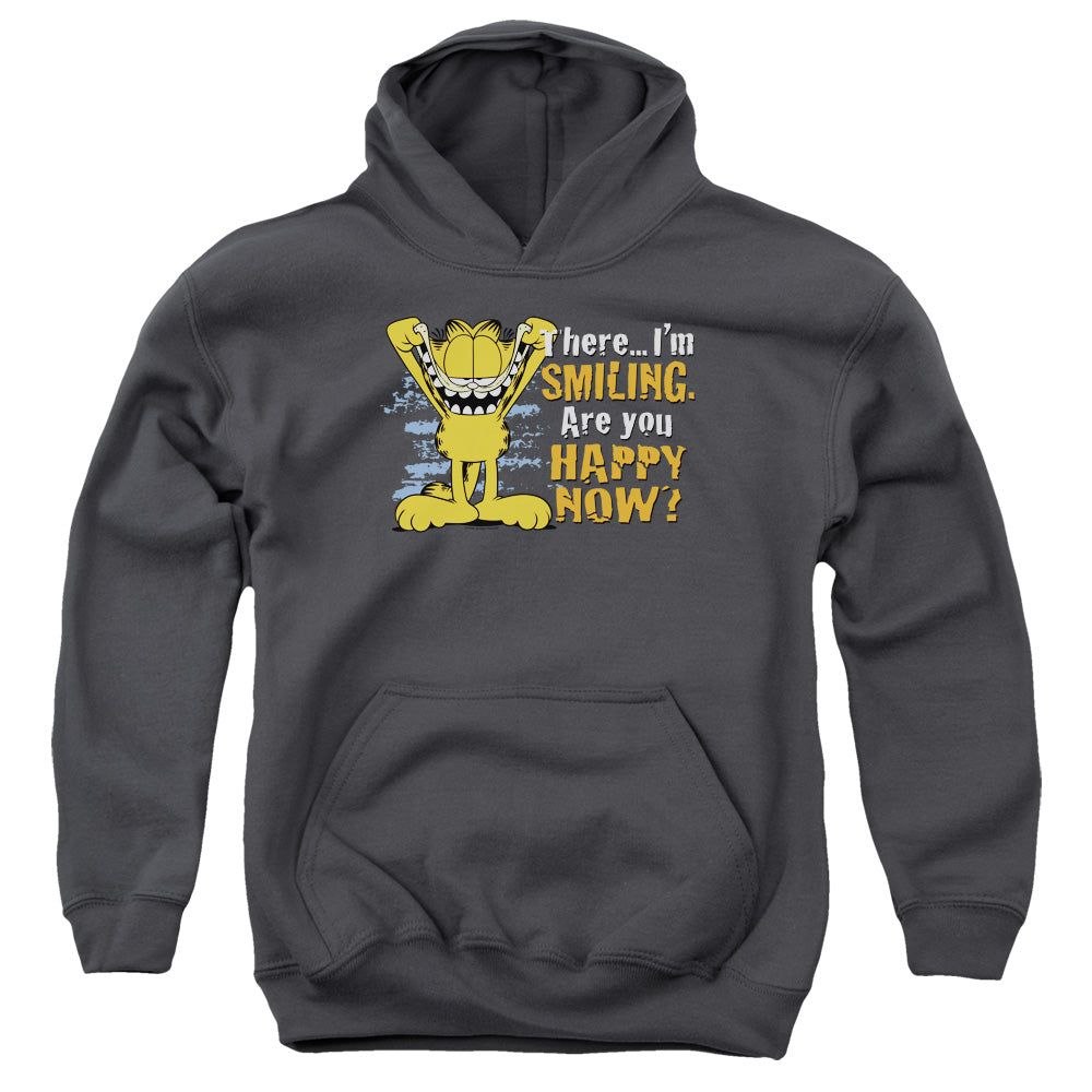GARFIELD/SMILING - YOUTH PULLOVER HOODIE - CHARCOAL