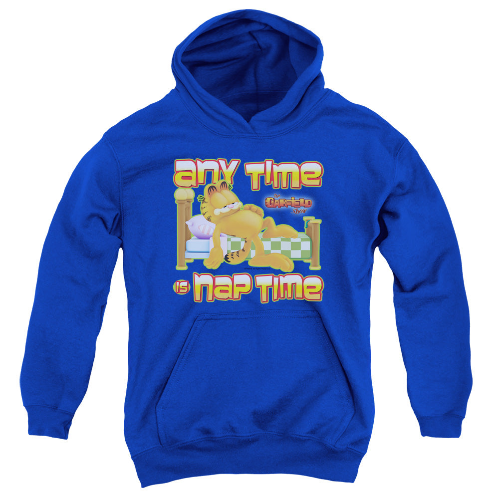 GARFIELD/NAP TIME - YOUTH PULLOVER HOODIE - ROYAL BLUE