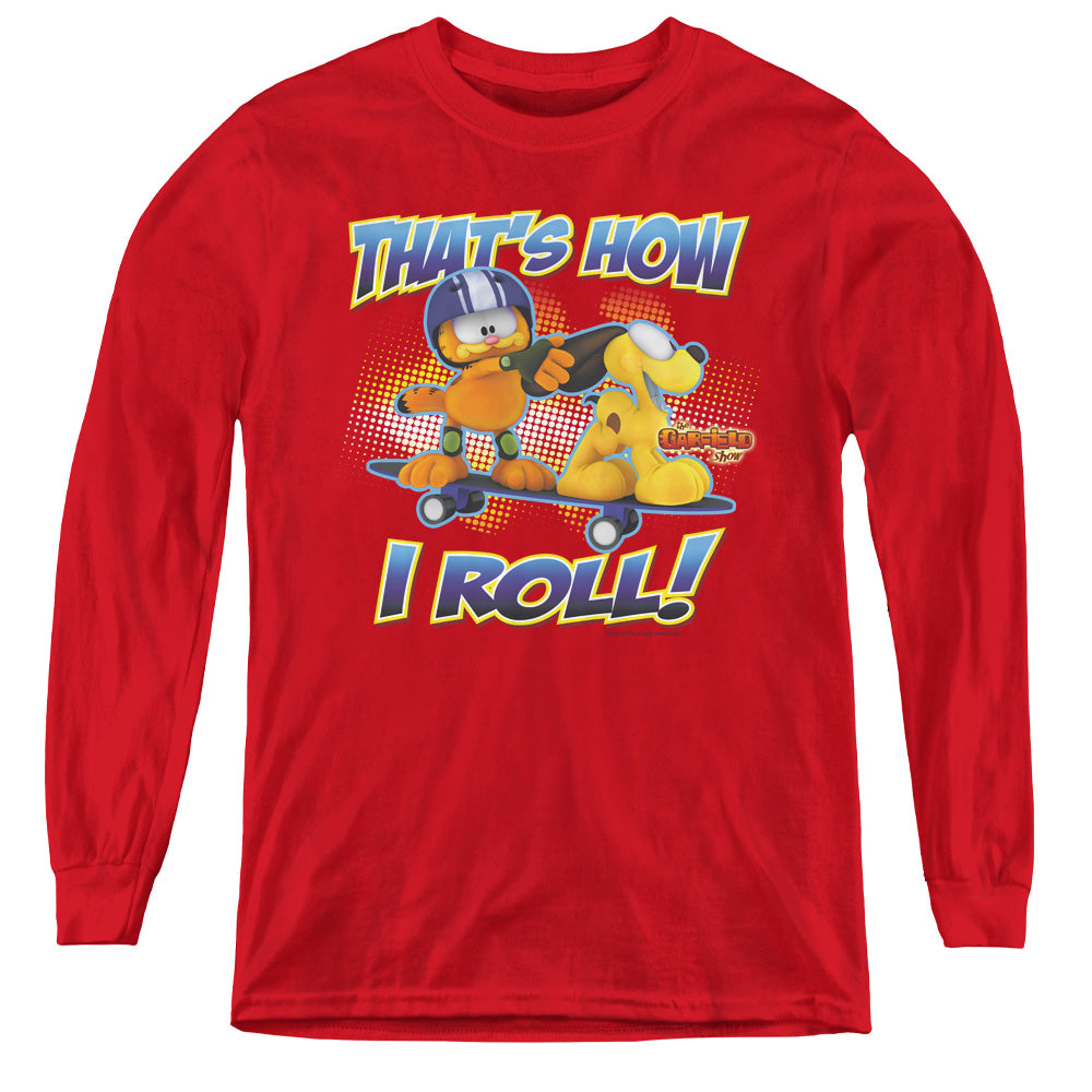 GARFIELD/HOW I ROLL - YOUTH LONG SLEEVE TEE - RED